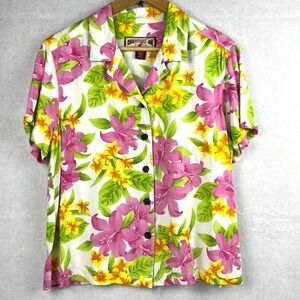 Caribbean Joe‎ Women's L Vintage Hawaiian Shirt Tropical Luau Floral Button Up